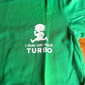NWOT Turbo Run Dat Back Graphic T-Shirt in Green Unisex Size Small